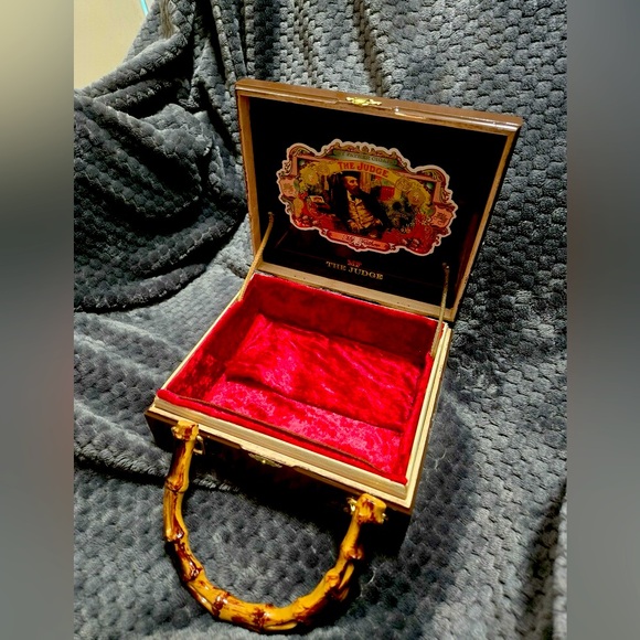 Hand Crafted Handbags - Cigar box purse handmade with bamboo handle